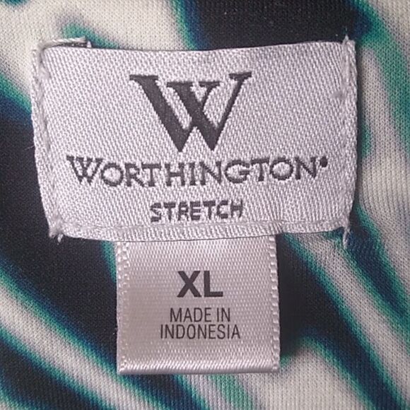WORTHINGTON Stretch Drape Neck Sexy Blue/Green/Black/White Floral Top XL - Picture 7 of 8